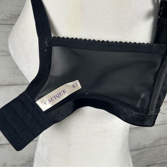 Cacique Quarter Balconette Peek A Boo Cup Lace Underwire Black Bra 36D - Picture 5 of 8